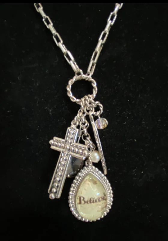 Believe Tear Drop and Cross necklace.