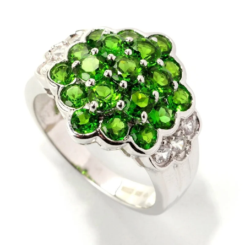 925 Sterling Silver Chrome Diopside and White Cz Ring