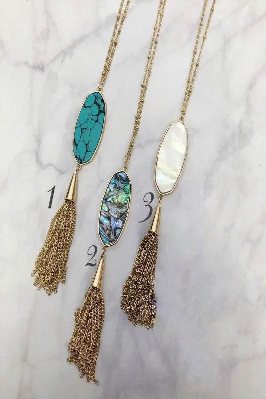 Oval Stone Tassel Pendant - Final Sale