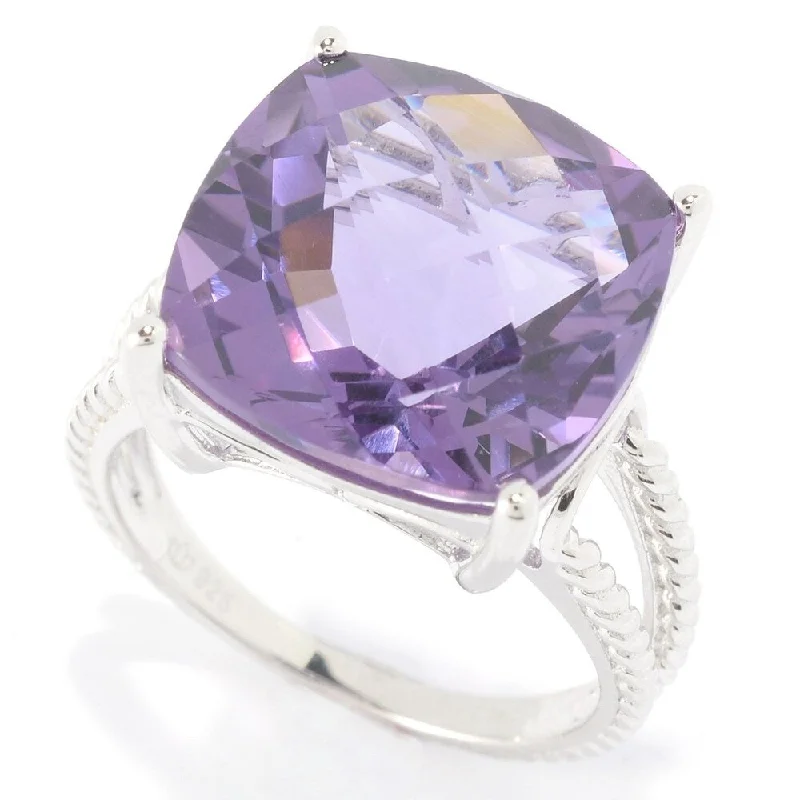 Sterling Silver 14Mm Cushion Shaped 9.5Ctw Amethyst Ring Size - 5