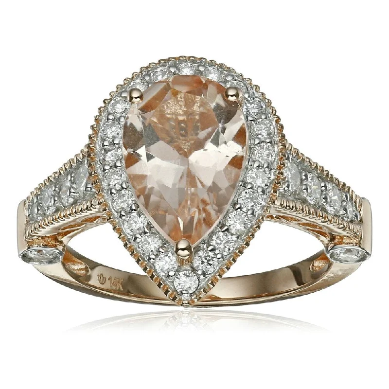 925 Sterling Silver Morganite and White Natural Zircon Ring