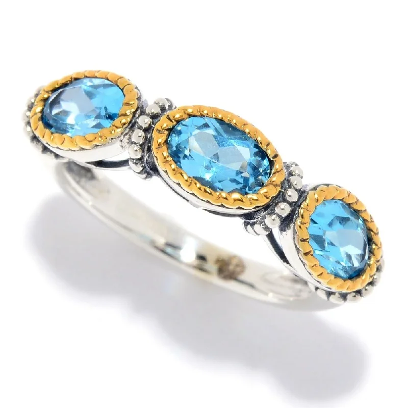 925 Sterling Silver Swiss Blue Topaz 3-Stone Ring