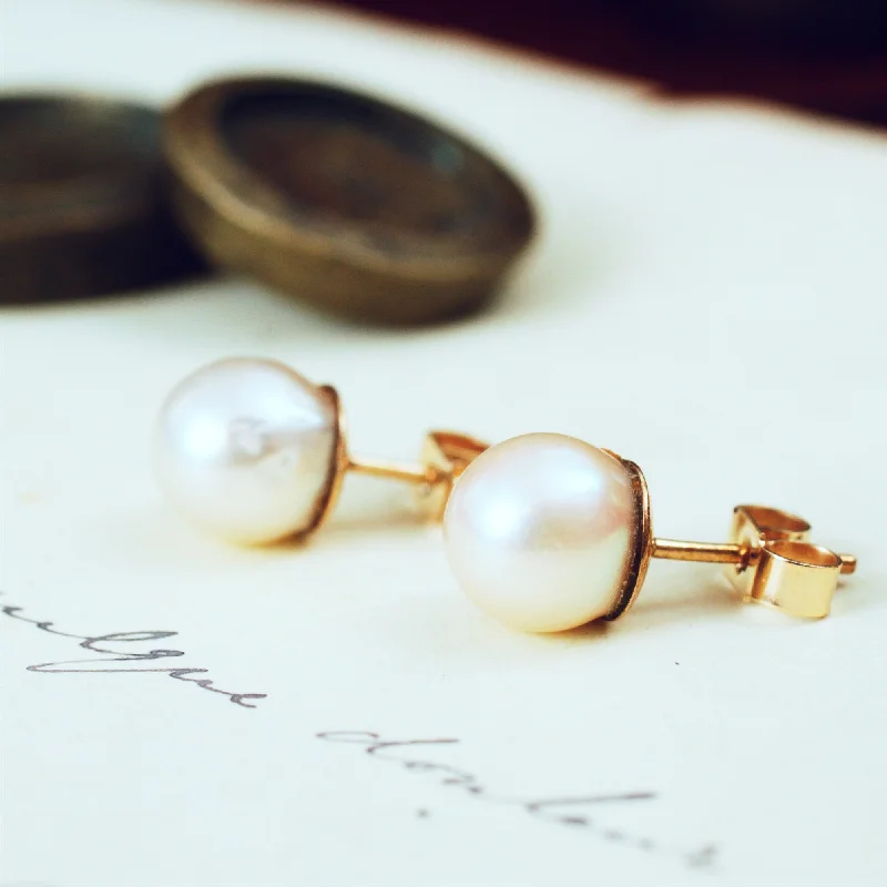 Gently Lustrous Cultured Saltwater Pearl Earring Studs