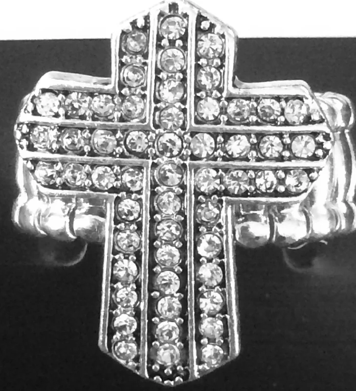 Stretch Silver Cross Ring