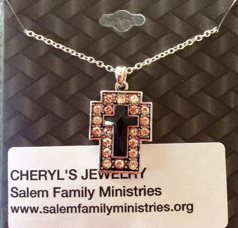 Silver & Black Cross Necklace