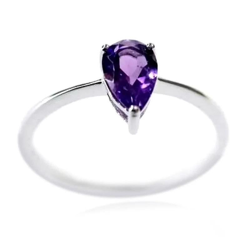 925 Sterling Silver African Amethyst Gemstone Solitaire Ring