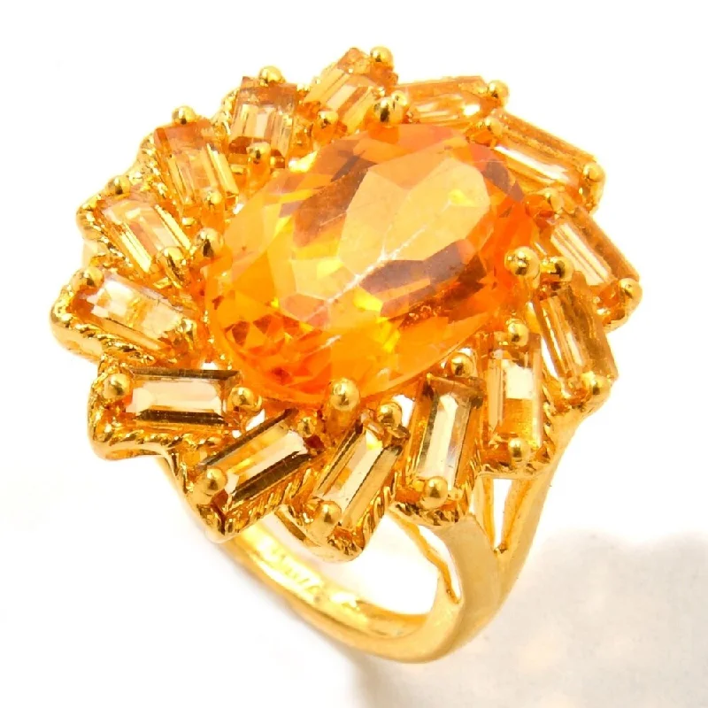 18K Yellow Gold Over Silver 6.55Ctw Fire Opal Topaz and Citrine Ring