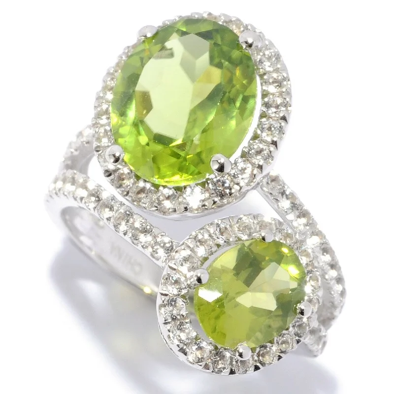 925 Sterling Silver Peridot and White Topaz Ring