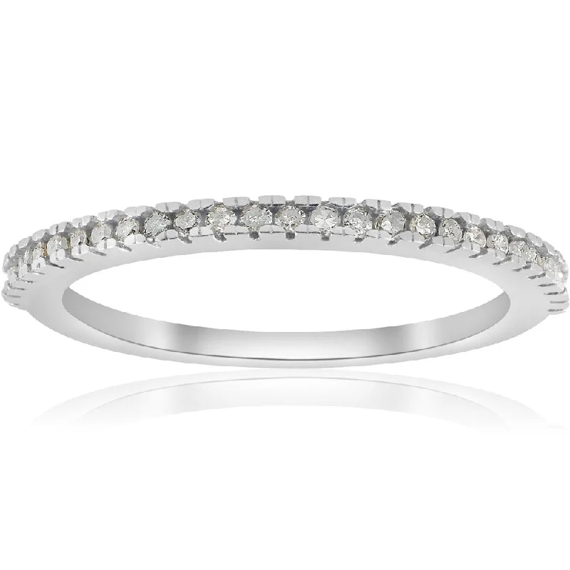 10k White Gold 1/10 ct TDW Pave Diamond Stackable Womens Wedding Ring (I-J,I2-I3)