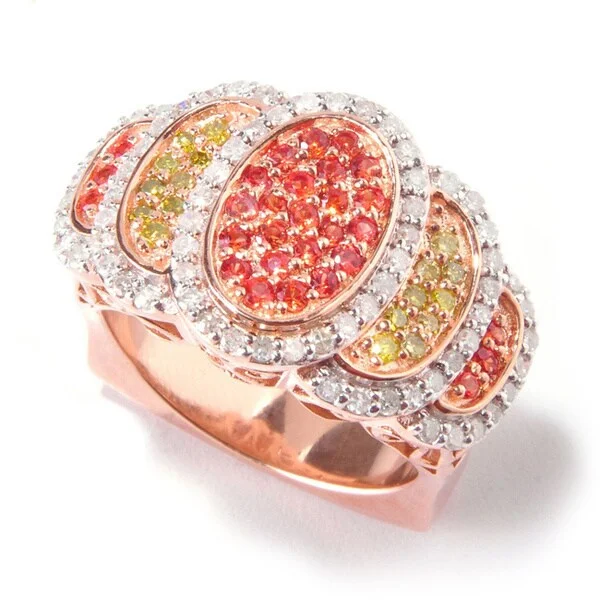 Eugenio Designs Sterling Silver 3/4ct TDW Yellow and White Diamond Orange Sapphire Ring (H-I, I1-I2)