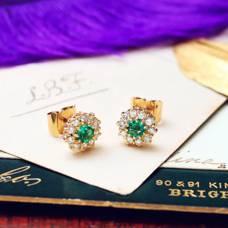 Fabulous Vintage Date 1981 Emerald & Diamond Earrings