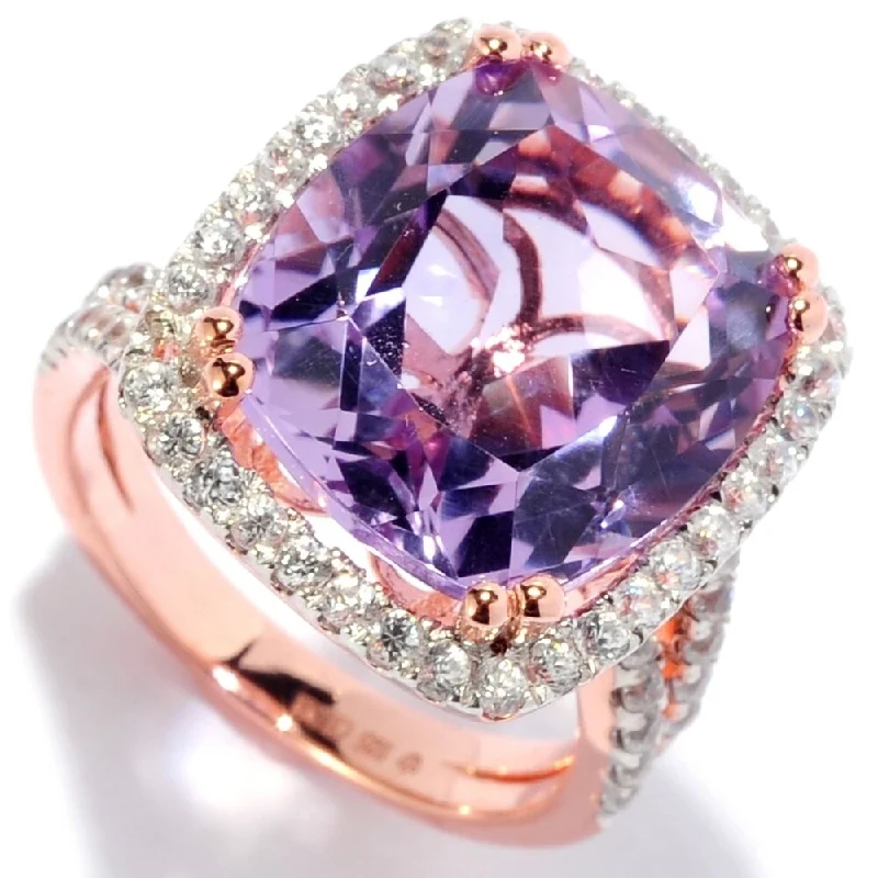 Rose Gold Plated Over Sterling Silver White Natural Zircon and Pink Amethyst Ring