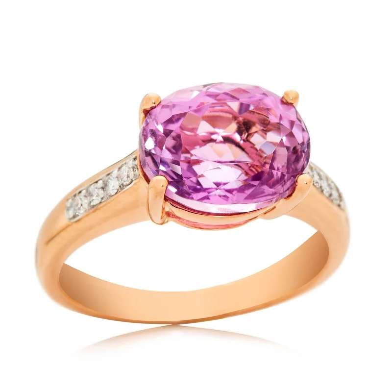 14Kt Rose Gold Kunzite and White Natural Zircon Ring