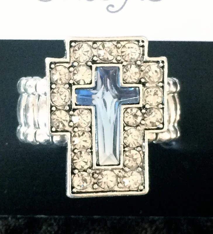 Blue & Silver Stretch Cross Ring