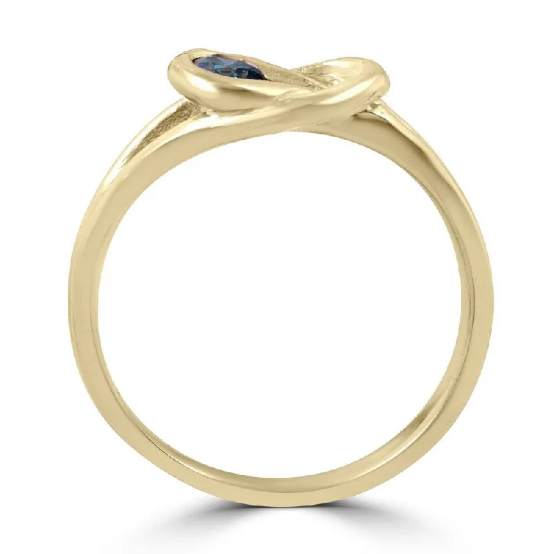 1/5ct Knot Treated Blue Diamond Solitaire Promise Ring 14K Yellow Gold