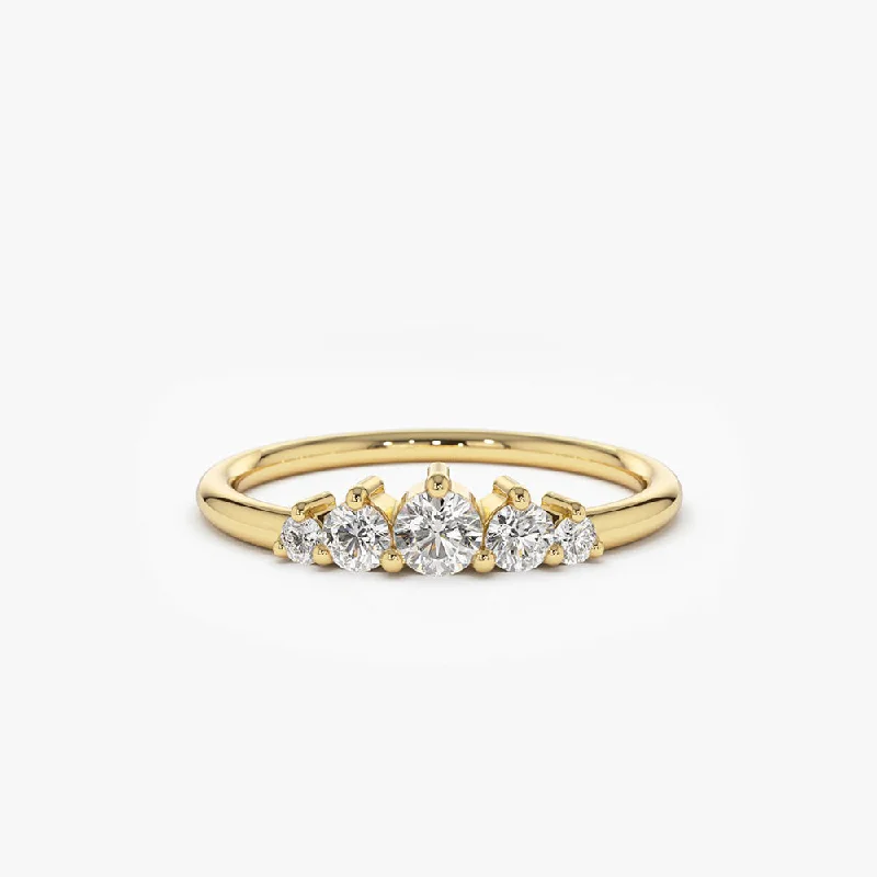 14K Gold 5 Stone Graduating Diamond Wedding Ring