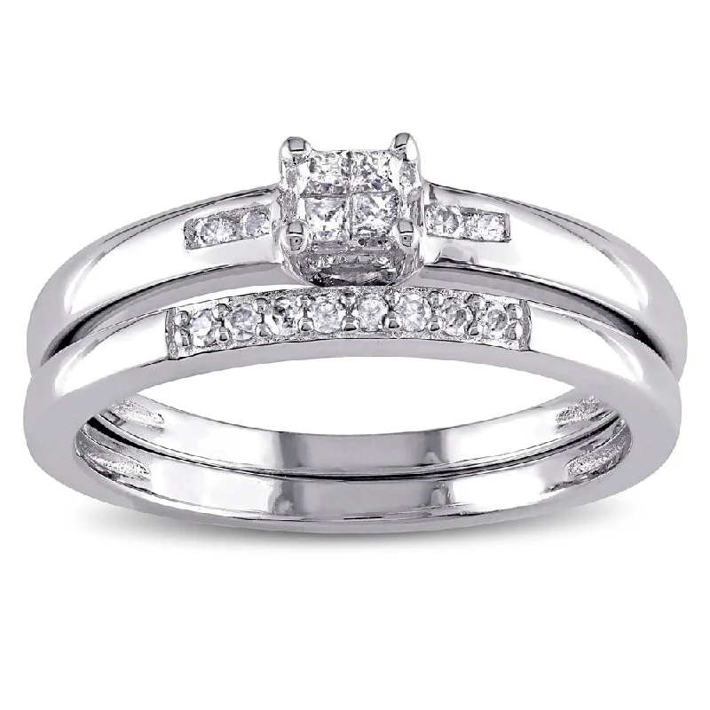 Miadora Sterling Silver 1/6ct TDW Princess-cut Diamond Bridal Ring Set - White