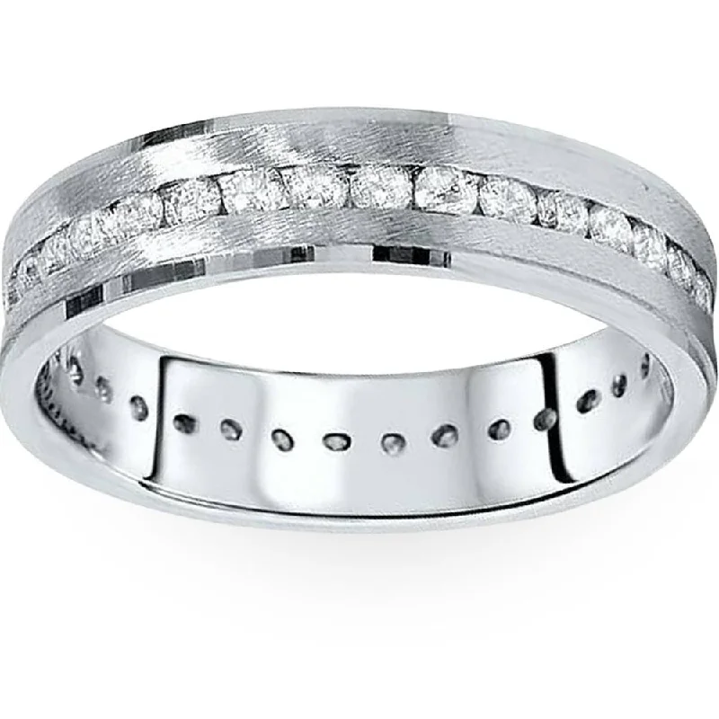 1 1/4ct Channel Set Diamond Brushed Ring White Gold