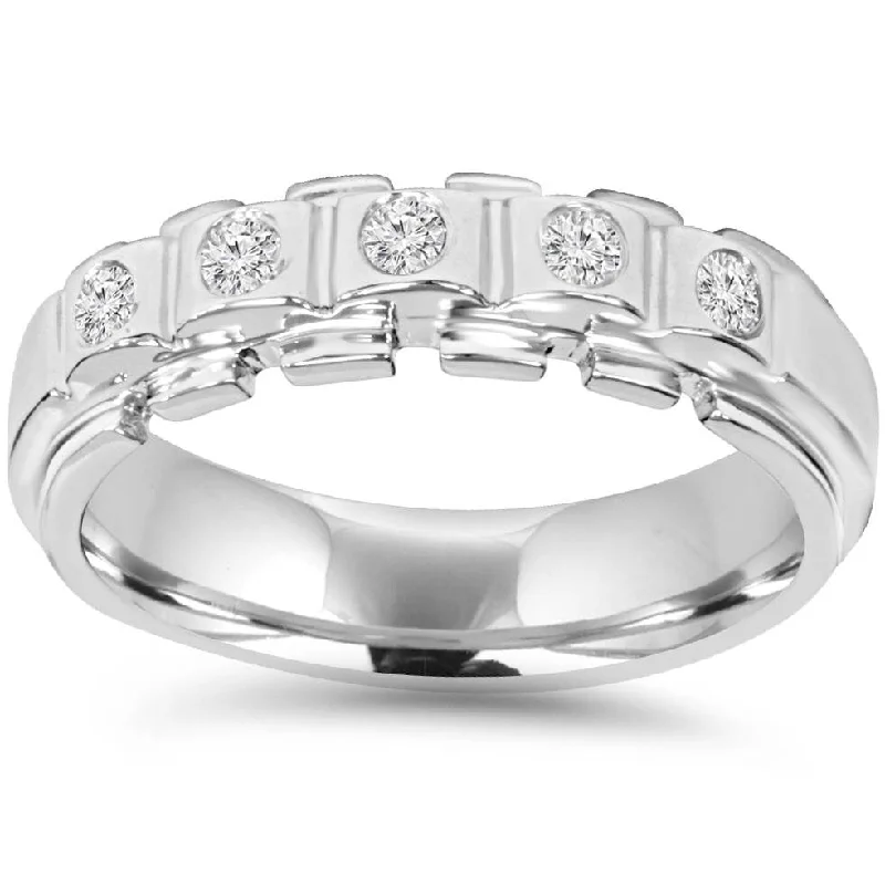 Mens SI 1/5ct Diamond Wedding White Gold New Ring