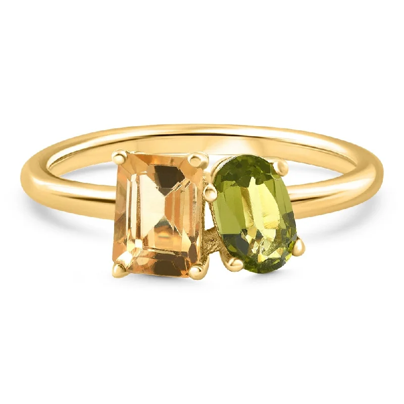 1 1/2Ct Toi Et Moi Peridot & Citrine 2-Stone Ring Gold