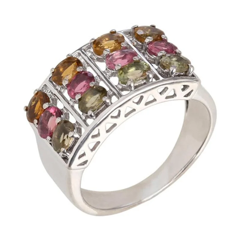 925 Sterling Silver Multi Color Tourmaline Ring