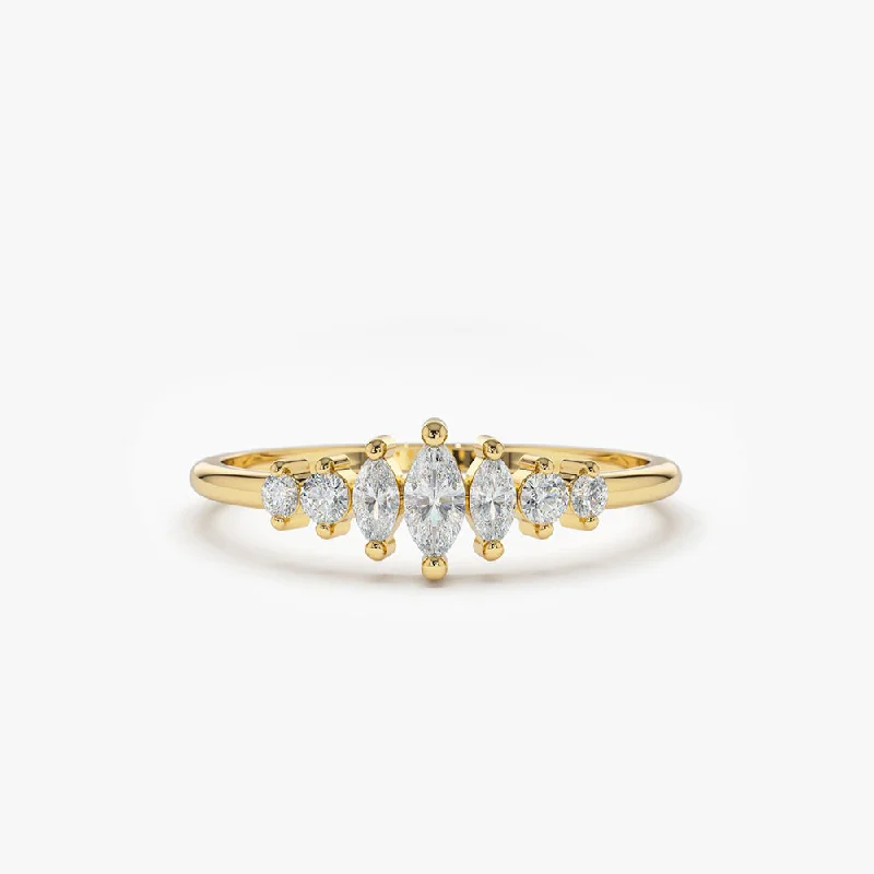 14k Marquise & Round Diamond Anniversary Band