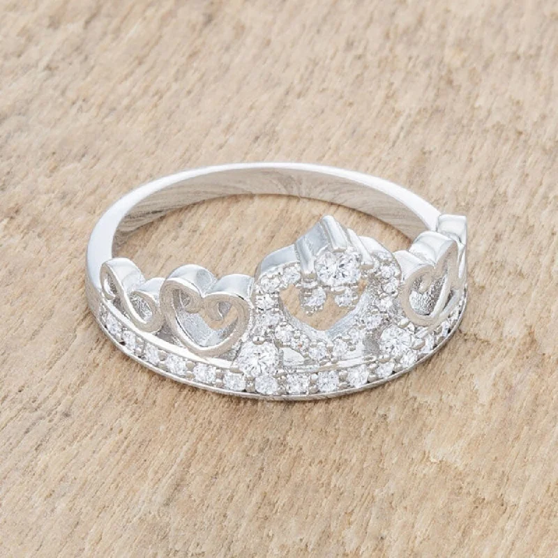 Aurora 0.34ct Cubic Zirconia Rhodium Heart Crown Ring