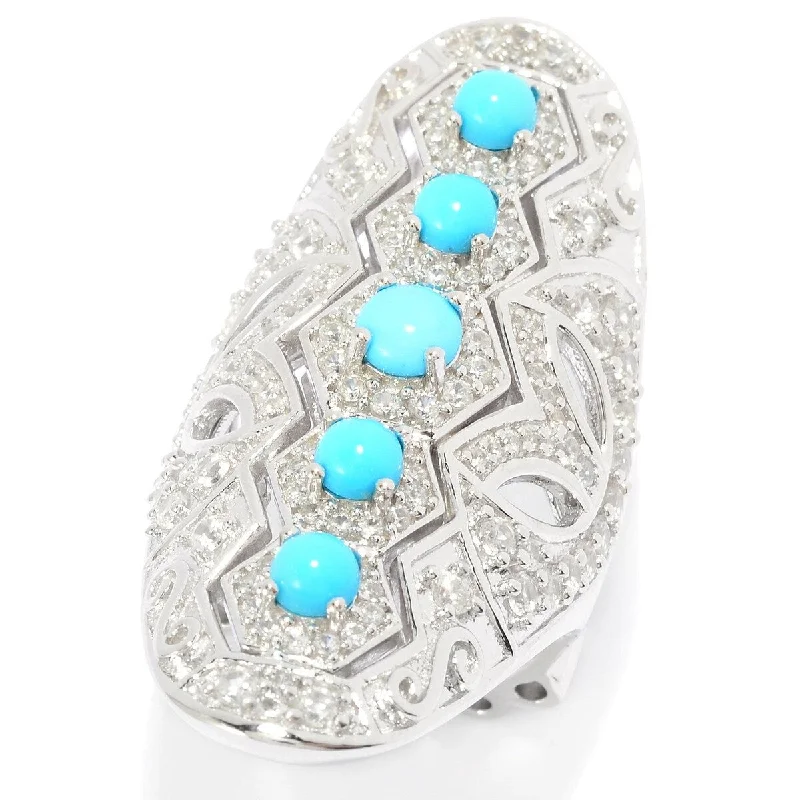 Sleeping Beauty Turquoise & White Zircon Shield Ring