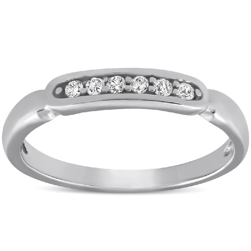 Pompeii3 10k White Gold 1/10 Ct TDW Diamond Stackable Wedding Ring Womens Anniversary Band