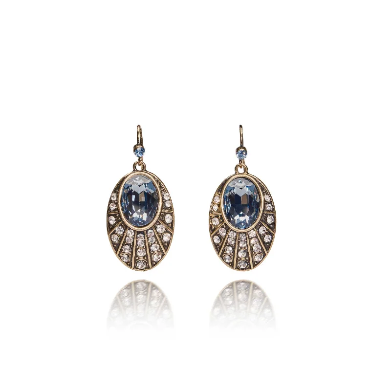 Sapphire Oval Stone 1920s Earrings: Art Deco Earrings