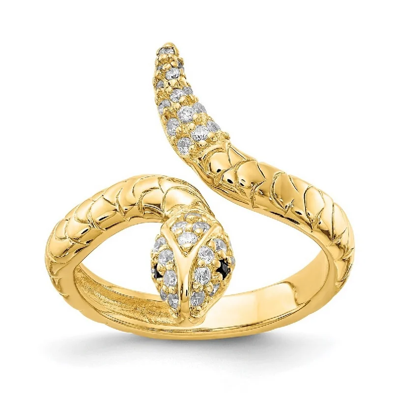 Curata Gold Plated 925 Sterling Silver CZ Cubic Zirconia Simulated Diamond Snake Ring