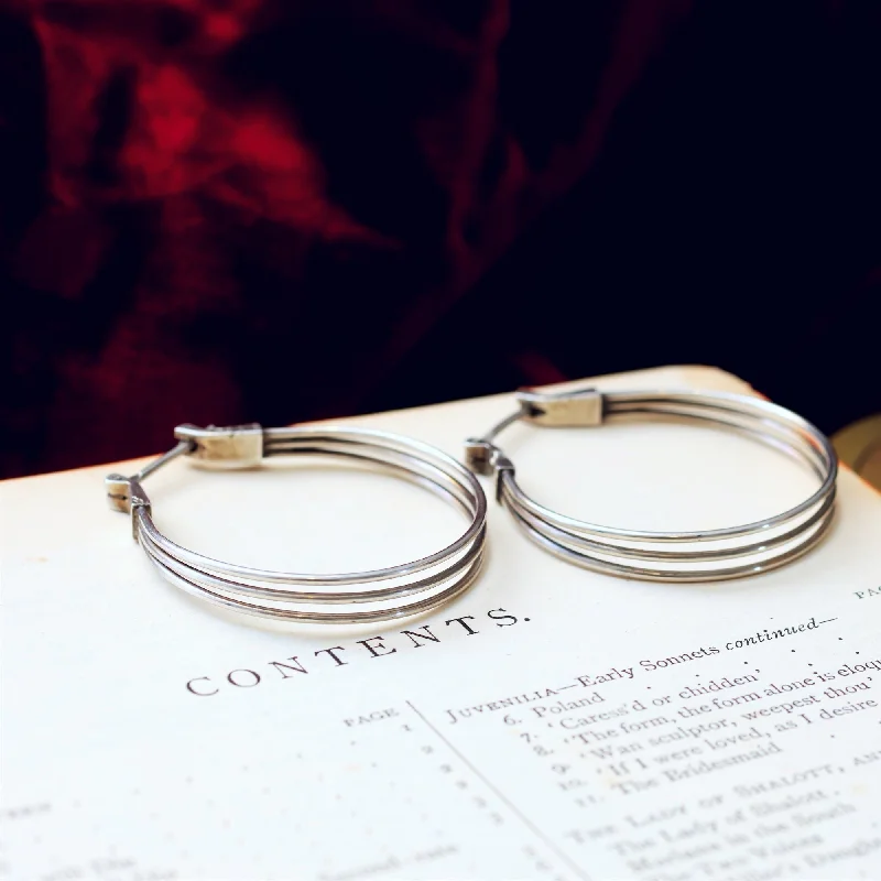 Adventurous Vintage Modernist Silver Hoop Earrings