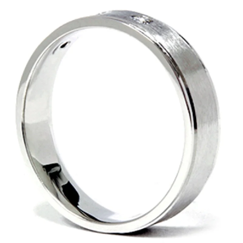 Mens White Gold Brushed Diamond Wedding Ring Band