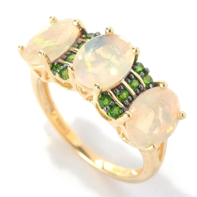 Yellow Gold Over Silver Chrome Diopside and Opal Ring