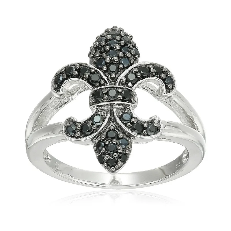 Sterling Silver Black Spinel Fleur De Lis Ring