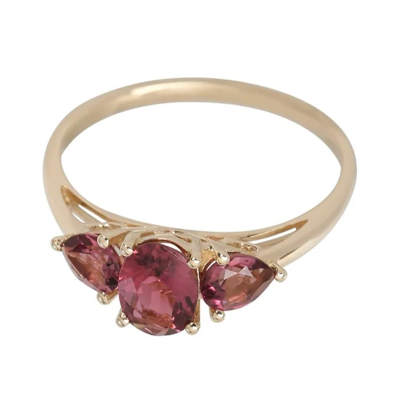 14Kt Yellow Gold Pink Tourmaline 3 Stone Ring