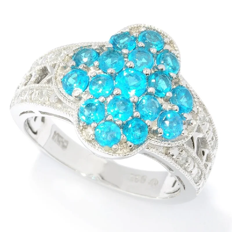 Platinum O/ Silver 1.44Ctw Neon Apatite Cluster Ring