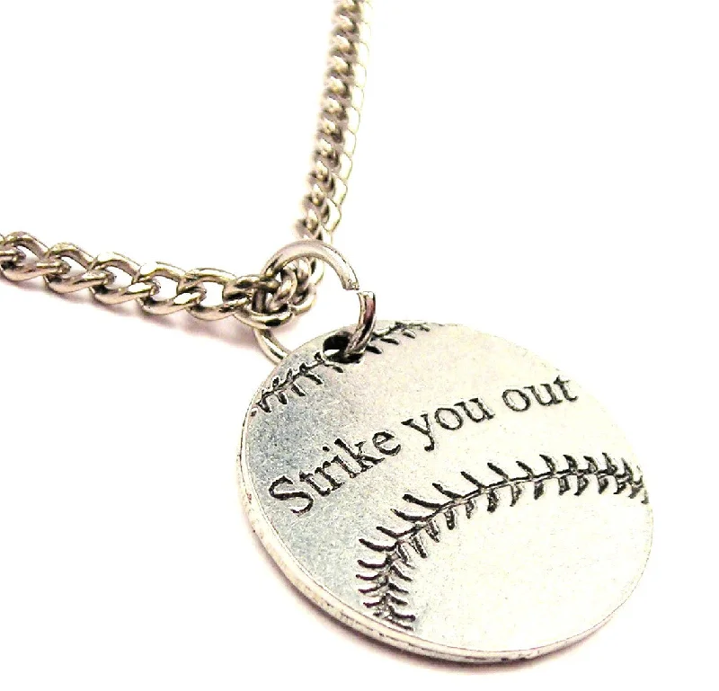 Strike You Out Baseball Softball Single Charm Necklace