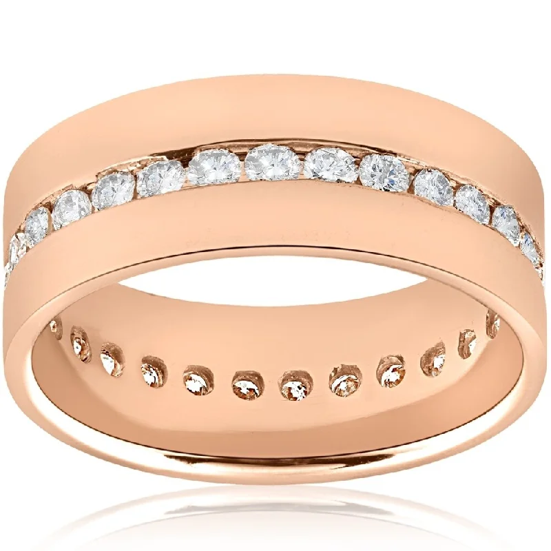 1 1/10CT Diamond Eternity Mens Ring 14K Rose Gold - White