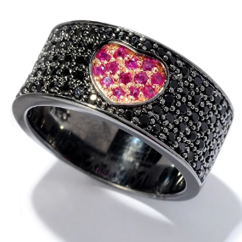 Black Rhodium O/ Silver 1.00Ctw Pink Sapphire Cluster Ring