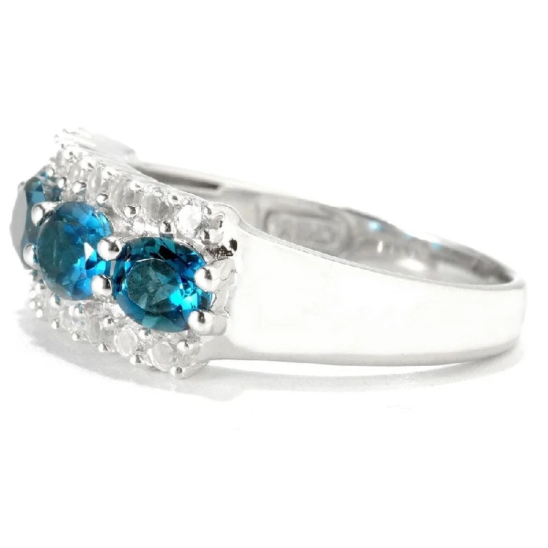 Rhodium Over Ster Silver London Blue Topaz & White Topaz Ring