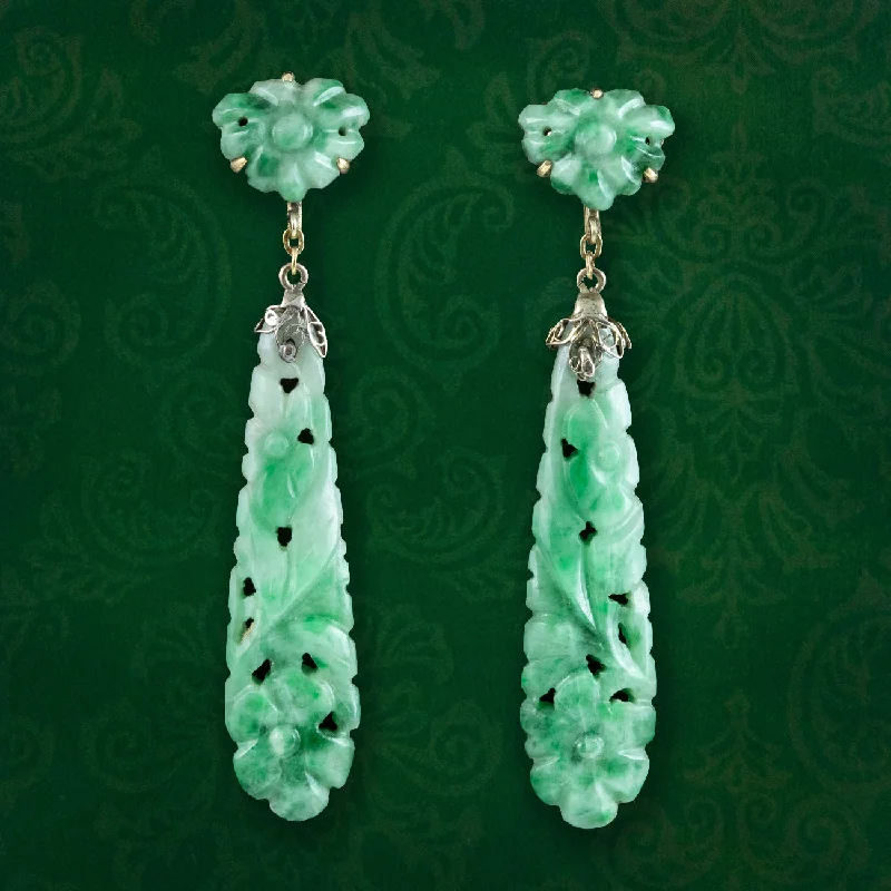 Antique Victorian Jade Drop Earrings 9ct Gold