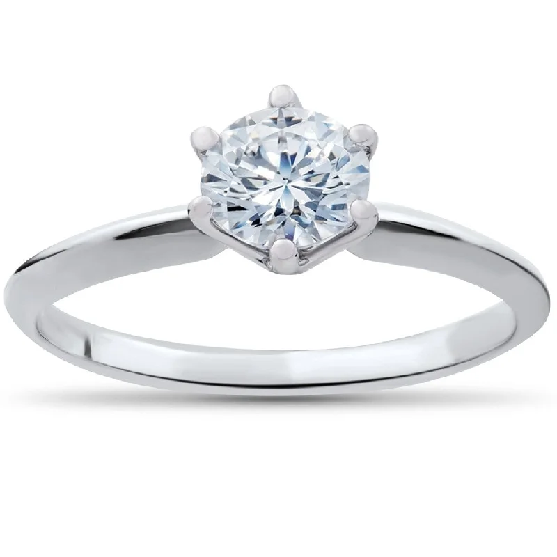 Pompeii3 14k White Gold 1/2 Ct Round Brilliant Cut Diamond Solitaire Engagmennt Ring