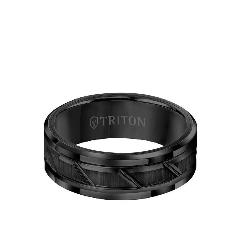 8MM Tungsten Carbide Ring - Diagonal Cut Center and Step Edge