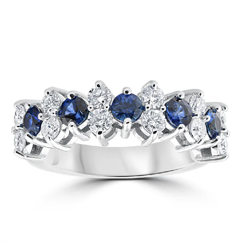 14k White Gold 2 1/2 cttw Blue Sapphire & Diamond Wedding Anniversary Ring