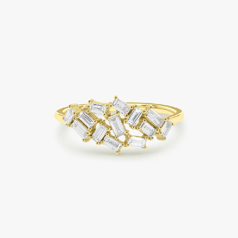 14k Baguette Diamond Cluster Ring