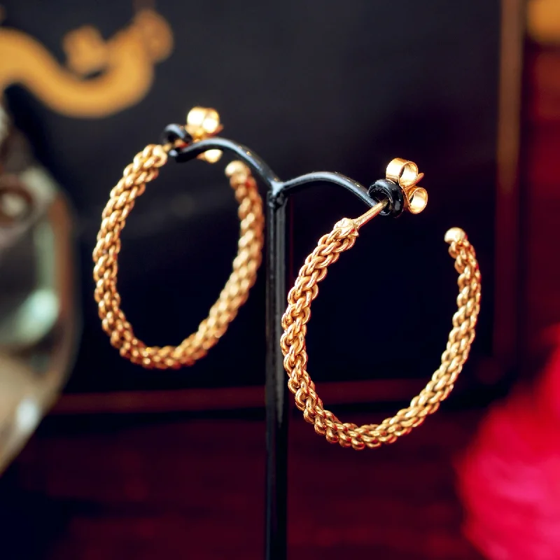 Amazing! Vintage 1970's Woven Gold Hoop Earrings