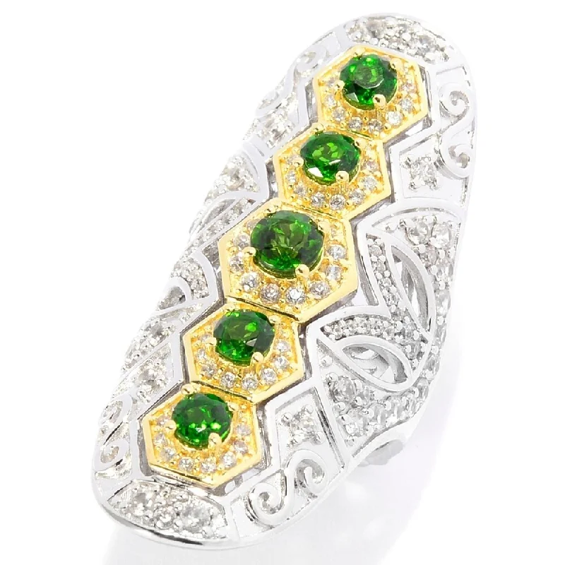 Chrome Diopside & White Zircon Cut-out Scrollwork Elongated Ring