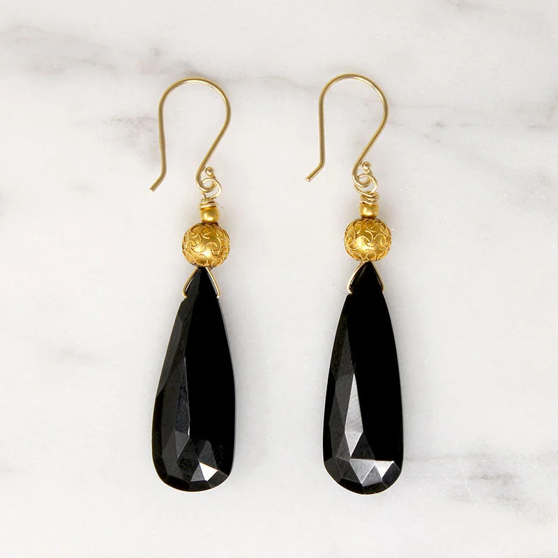 Etruscan Revival Gold Bead & Onyx Earrings by brunet