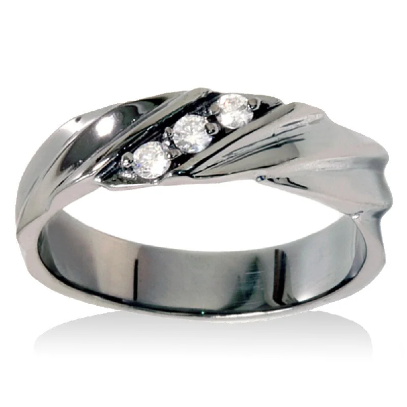 14k Black Rhodium-plated White Gold 1/5ct TDW Men's 3-stone Diamond Wedding Ring